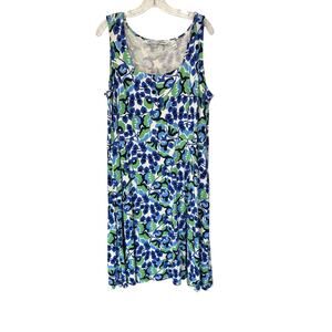 Girls With Curve Blue Green Floral Sleeveless Stretch Casual Sun Dress Size XLP‎